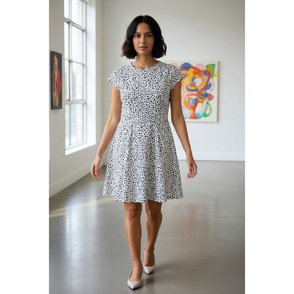 Alexia Admor Office Business Casual White Black Polka Dot Asymmetric Dress - Picture 1 of 9